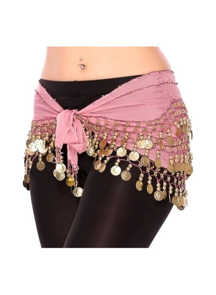 وحزام الرقص المصري للخصر للرقص الشرقي مع عملات معدنية متدلية لون بينك - Image 3